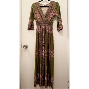 green patterned maxi dress